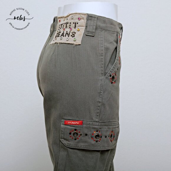 NWT !It Jeans Beads Studded High Rise Jeweled Wide Leg Drawstring Pants - Picture 4 of 11